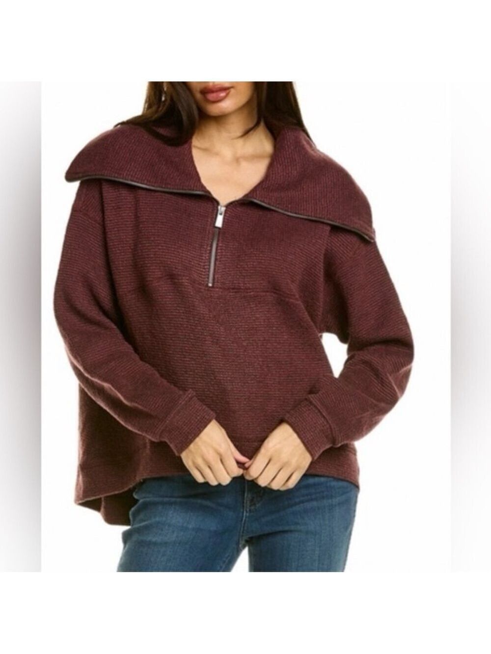 Sweaty Betty Restful Boucle Half Zip Sweatshirt Pullover Top Burgundy Size 8